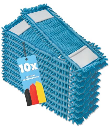 10x Profi Bodenwischer Ersatzbezug - Chenille Wischbezug blau - Wischmopp Chenille aus Mikrofaser f. empfindliche Böden-Microfaser-Mopp zur Bodenpflege f. alle Mopp-Klapphalter 40 cm-Wischmopp Bezug