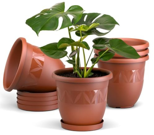 Plastard Blumentopf 5er Set Ø40 cm mit Untersetzer Terrakotta – Pflanzkübel | Witterungs- UV- & frostbeständig, inkl. 30 cm Untersetzer, ideal für Garten, Balkon & Innenbereiche, Deko Pflanztopf 25 Liter