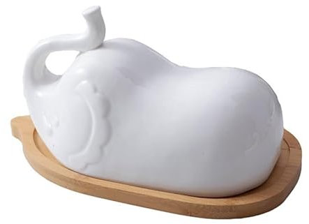 Liudan Mantequillera Plato de Mantequilla de Elefante con Cubierta de Mantequilla de cerámica Tenedor de Mantequilla de Porcelana Grande for Cocina Recipiente para Mantequilla (Color : White)