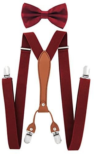 axy Herren Hosenträger mit Fliege im 2er Set Breit 2,5 cm X-Form und 4 Starken Clips PU25