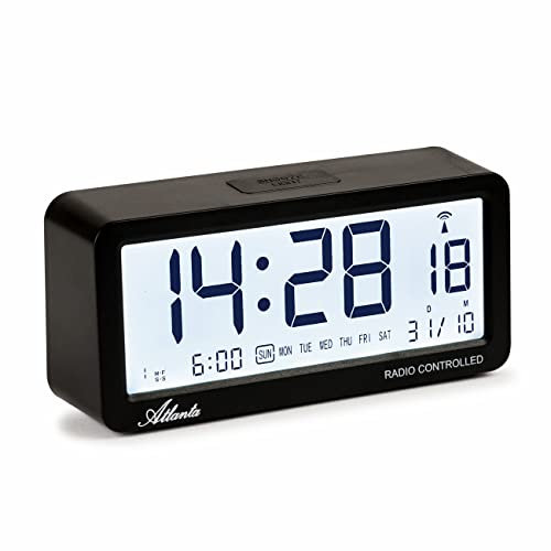 Atlanta Funkwecker Digital-Wecker LCD Snooze Licht Lautlos Ohne Ticken 3 Weckzeiten Alarme Schwarz - 1879-7