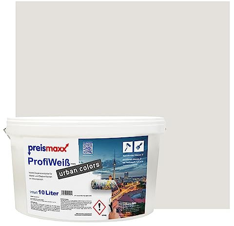 Preismaxx Profiweiß Wandfarbe grau 10L, hohe Deckkraft, Dispersionsfarbe innen, Innenwandfarbe Raumfarbe greige deckend, Deckkraftklasse 2, matt Innenfarbe Profi Qualität