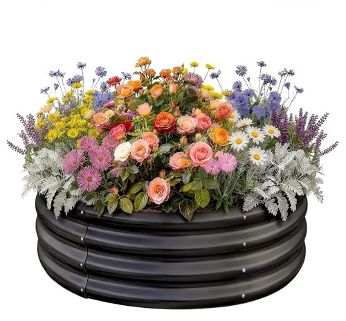 Land Guard Galvanized Raised Garden Bed Kit, Planter Boxes Outdoor, Round Large Metal Garden Beds for Vegetables(Gray)……