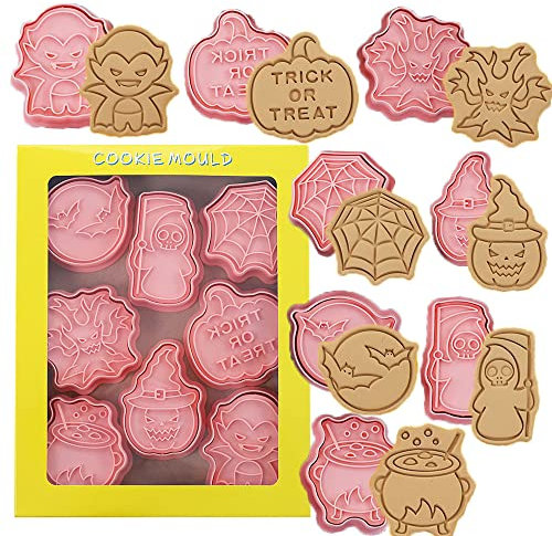 8 stück Halloween Ausstechfomen Set, Ausstechformen Kürbis Fledermaus Geist Totenkopf Katze Spinnennetz Süßigkeit Hexenhut Keksausstecher für Backen mit Kinder, Keks, Backen Fondant Cutters (I)