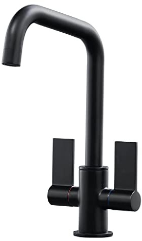 Liquida W18BL Twin Lever D Shape 360 Swivel Spout Black Kitchen Mixer Tap