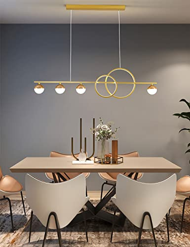 LED Pendelleuchte Esstischlampe Küchenlampe Hängend Lampen Dimmbar Hängelampe Modern LED Pendelleuchte Esstisch Wohnzimmer Schlafzimmer Hängeleuchte Höhenverstellbar Pendellampe (Gold, 95cm)