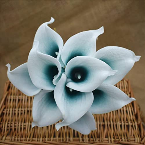 MUNACRAFT 10 Stängel Mini Calla-Lilien-Bouquet Teal Green White Calla-Lilien Brautstrauß Hochzeitsblumen Mittelstücke-Petrol-Blaue Mitte