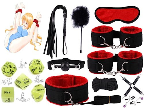 DYNLAB Spielzubehör Für Paare, 10-teiliges Set Aus Rotem Nylon + 5 Im Dunkeln Leuchtenden Würfel