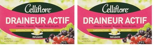 CELLIFLORE - Infusion Draineur Actif - A Base d'Hibiscus/Pissenlit/Bruyère/Reine des Près - 20 Sachets (Lot de 2)