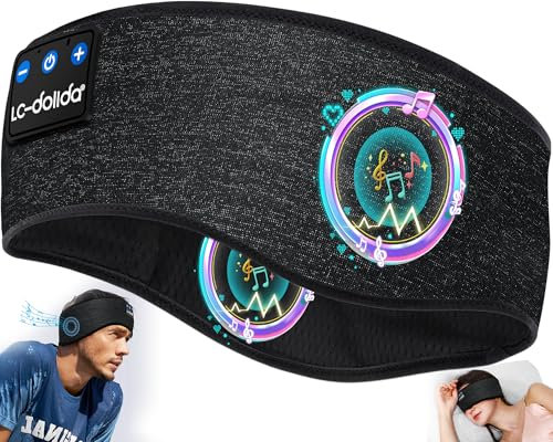 Schlafkopfhörer Bluetooth Stirnband, LC-dolida Schlaf Kopfhörer Stirnband Schlafmaske mit kopfhörer Band,Cozyband Sportskopfhörer Musik Schlafen Stirnband für Sport Training,Joggen,Yoga,Reisen