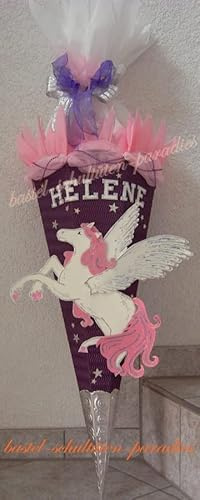 Schultüten Bastelset Pegasus/Einhorn mit Organza lila-rosa-weiß mit Sternen MaterialType 3D Wellpappe-Rohling