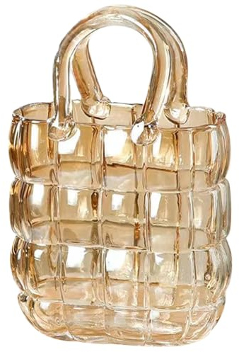 XJKLBYQ Purse Vase 11'' Glass Purse Vase for Flowers, Wide Mouth Handbag Vase Clear Flower Vase for Farmhouse Centerpiece, Floral Arrangement, Wedding Decor Amber|Vases