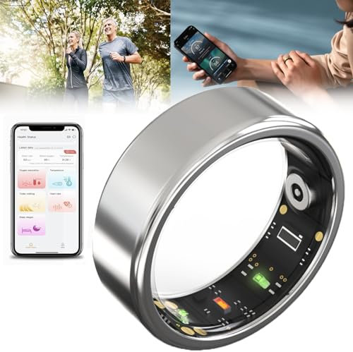 Monitor de frecuencia cardíaca, Anillo Inteligente para Mujeres y Hombres, Bluetooth 5.1, HRV, oxígeno en Sangre, Temperatura, sueño, Deportes, Compatible con iOS y Android, Anillo de Seguimiento de