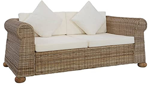 Willood 2-Sitzer-Sofa mit Kissen Natur Rattan Couch Sofa Loungesofa Sitzmöbel Wohnzimmersofa Rattansofa Couchgarnitur Designsofa