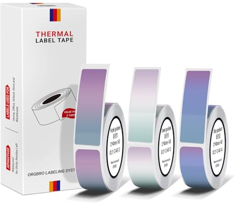 ORGBRO Etikettenband, 3 Rollen Wasserfeste Selbstklebende Etiketten für X1 | 12x40 mm, Vorgeschnittenes Thermopapier für Etiketten zur Kategorisierung, Aufbewahrung für Büro und Haushalt, Farbverlauf