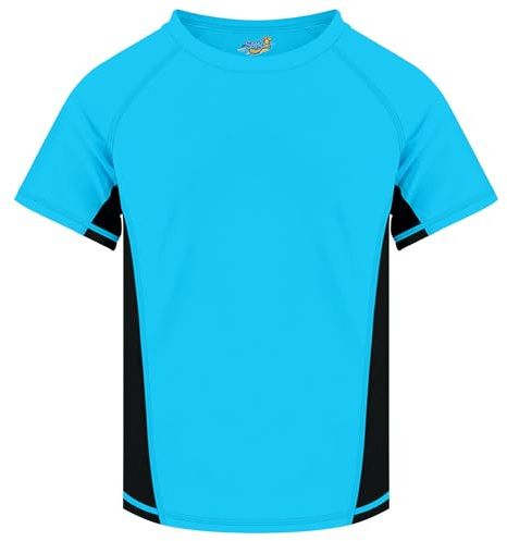 Boys UPF 50+ Rash Guard Swim Shirts Short Sleeve Quick Dry UV Protection Sun Shirt Black Sky Blue 4T