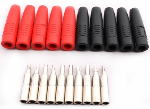 RUNCCI-YUN 10pcs 4mm Banana Femmina Isolato Jack Connettore Spine a banana saldare per 4mm Maschio Non Isolato Banana Plug Connettore Rosso+Nero