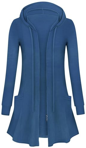 Flikity Womens Long Cardigans Zip Up Hoodies Ladies Lightweight Jackets | Open Front Cardigan with Large Pockets Long Sleeve Tunic Tops Spring Summer Autumn Clothes M-XXL
