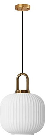 XIRYTU-H Weiß Glas-Pendelleuchte mit goldenem Sockel aus Messing, Weiße Deckenleuchte Hängelampe für Nachttisch und Esstisch Kücheninsel (20cm)