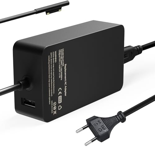 Surface Ladekabel 65W 15V 4A Microsoft Ladegerät Netzteil kompatibel mit Microsoft Surface Pro 11/10/9/8/7/6/5/4/3/X/Surface Go 4/3/2/Surface Laptop 7/6/5/4/3/2/Surface Book 3/2/1, mit USB-Port
