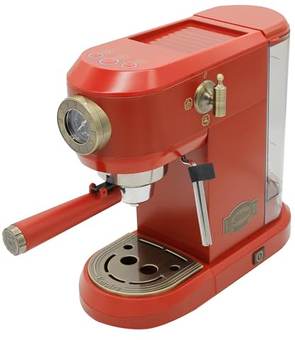 Kaiser Empire KA 2005 Retro Vintage Style Espresso Coffee Machine, Stainless Steel Portafilters, Removeable Drip Tray, 1.1L Water Tank (Red)