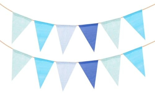 Wimpelkette 6m,Mehrfarbig Stoff Banner,Hängende Wimpelbanner mit 12 Stück Dreieck Flaggen,Wimpel Girlande,Banner für Indoor Outdoor Aktivität,Geburtstag,Hochzeit,Party,Festival Dekoration,Blau