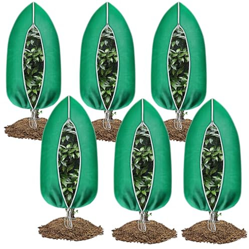 Lot de 6 housses de protection contre le gel pour plantes - 120 x 80 cm - Avec fermeture éclair et cordon de serrage - Pour l'extérieur - Protection des plantes horticoles (6 pièces, 100 x 80 cm)
