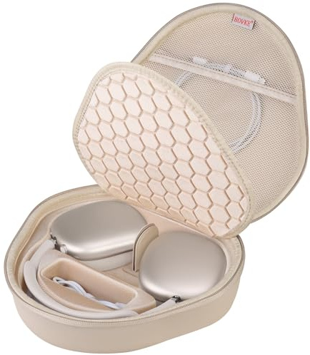 BOVKE Hard Headphone Carrying Case with Sleep Mode for Apple AirPods Max Wireless Over-Ear Headphones, AirPods Max Protective Portable Storage Bag with Mesh Pocket for USB-C Charging Cables, Starlight