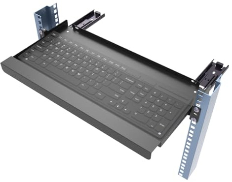 JINGCHENGMEI 1U Keyboard Tray 8 Deep -Universal 19 Rack Mount Sliding Shelf for Network Equipments Server Rack or Cabinet (8inch)