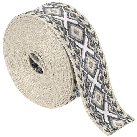QUARKZMAN 5 Yards Baumwollgurtband, 2 Zoll (50 mm) Jacquard-Gurtband-Stickerei-Polyestergurtbänder Geldbörsengurt Gürtel für Geldbörsen Taschen Handwerk Kleidung, Grau-Weiß