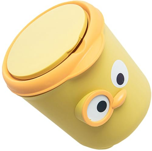 PRETYZOOM Mini Poubelle De Bureau Avec Couvercle Jaune En Pp, Compacte Et Mignonne, Corbeille à Papier De Table Pour Salon, Chambre, Bureau, Usage Multifonction Et Pratique