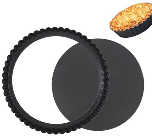 huiyoujiu 8 inch Quiche Pan, 22cm Tart Tin with Loose Base, Non-Stick Flan Tin with Removable Bottom, Fluted Round Deep Flan Dish, Carbon Steel Pie Pan for Baking Quiches, Pies, Flans, Cheese