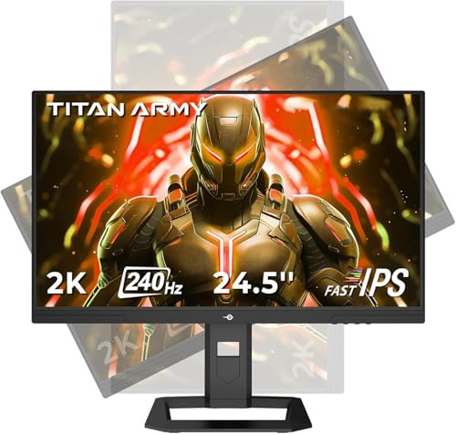 TITAN ARMY 240Hz 1440P Gaming Monitor 24,5 Pulgadas, QHD 2560 x 1440, Fast IPS 1ms GTG, Adaptive Sync Monitor sin Marco, 126% sRGB, HDR10, Luz Azul Baja 100 * 100 VESA, HDMI 2.0 DisplayPort 1.4