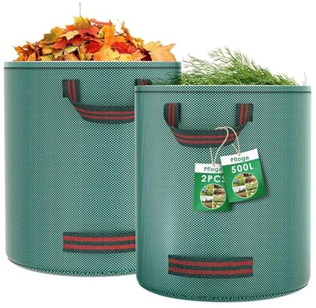 2 x 500 L Sacchetto per rifiuti da giardino, borsa per foglie da giardino, con 4 manici, pieghevole, resistente all'acqua, durevole, utilizzato per le erbacce, rifiuti fogliari