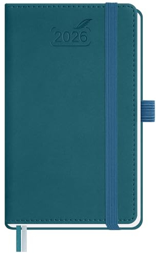 BEZEND Taschenkalender 2026 Klein 15,5 x 9 cm | Kalender 2026 Buchkalender 1 Woche 2 Seiten | Terminplaner 2026 Wochenplaner A6 mit Stiftschlaufe & PU-Leder Hardcover - Dunkelgrün