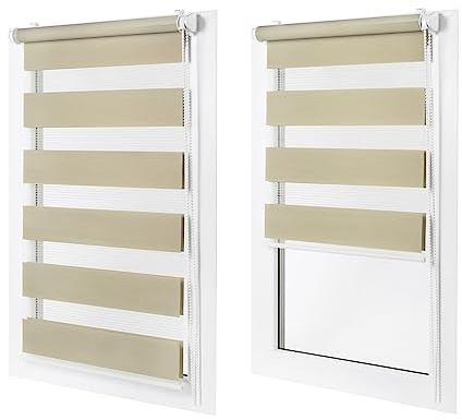MakoStyl - Doppelrollo ohne Bohren – 40 cm Stoffbreite x 120 cm Fensterhöhe - Beige - Duo Rollo für Fenster/Tür - Lichtdurchlässig - Verdunkelnd - Rollos für Fenster ohne Bohren