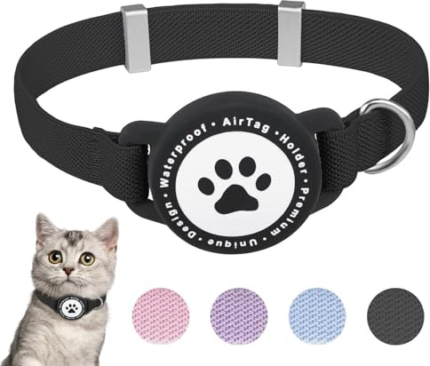 JIARUI Airtag Katzenhalsband, dehnbares Kätzchenhalsband mit Apple Air-Tag-Halter | Leicht und bequem, ultraelastisches GPS-Katzenhalsband für Katzen, Kätzchen und Welpen, 19,1 - 32,5 cm