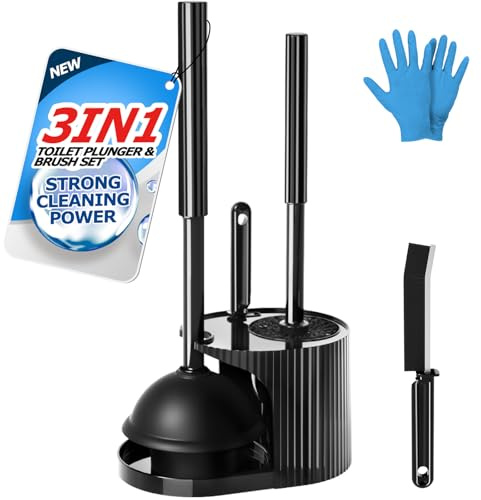 FORASTO 3 in 1 Toilet Brush and Plunger Set,Toilet Bowl Brush Plunger Set,Toilet Brush Plunger Combo,Cleaning Brush,Cleaning Supplies, Crevice Cleaning Brush, Bathroom Cleaning Tools