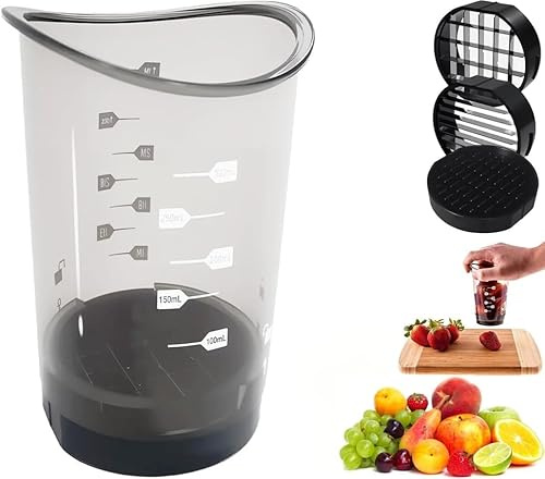 Obstschneider mit Behälter Schneidfang Tassenschneider Abnehmbarer obst schneider mit 3 Druckplatte Erdbeerschneider für Obst, Gemüse, Banane, Salat, Frische Platter Making (1 Stc)