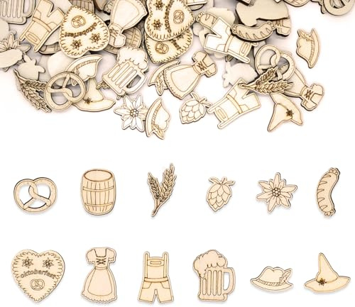 BMGRKYQX Oktoberfest Deko 120 Stück Oktoberfest Streudeko Holz 12 Stil Tischdeko aus Holz Konfetti Bayern Streuteile Edelweiss BrezelBierfass Weizen Tischdekoration für Oktoberfest und Bierfest