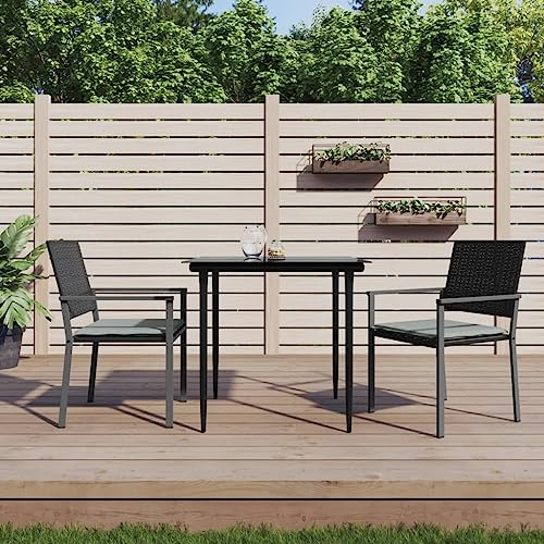 QZZCED Gartenstühle mit Kissen 2 STK. Schwarz Sitzmöbel für Draußen Terrassenstühle für Terrassen 54x62,5x89cm Poly Rattan