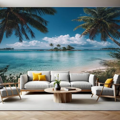 Palmeras Fotomurales Playa tropical Papel Tapiz Fotográfico 400x280 cm Tejido No Tejido Decor de la Pared Murales para Salón Dormitorio TV Pared Habitación Niños