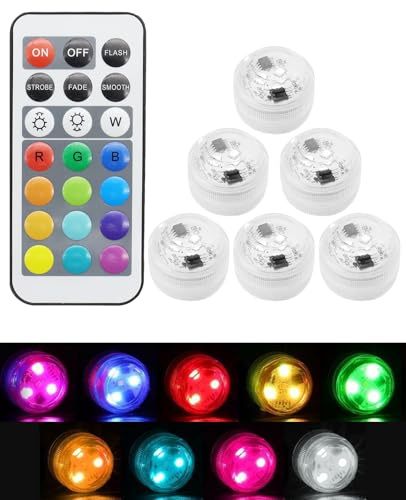 atnayo 6 PCS Small Submersible LED Light, 13 Colour Changing RGB Waterproof Tea Lights with Remote Control for Aquarium Pool Tub Vase Party, Bath, Wedding