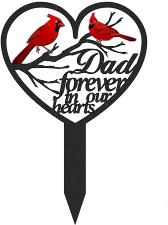 Ainmto Memorial Grave Markers Cardinals Garden Stake Memorial Metal Grave Stake Decoration Heart Memorial Cemetery Stakes for Loss of Mother Father Outdoors Yard Garden Sympathy Decor(Dad)