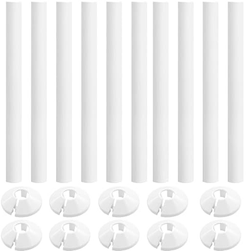 10-Piece Radiator Pipe Cover Kit with Collars, White Plastic Sleeves for 15mm Pipes, Easy Snap-On Installation, Durable & Moisture-Resistant