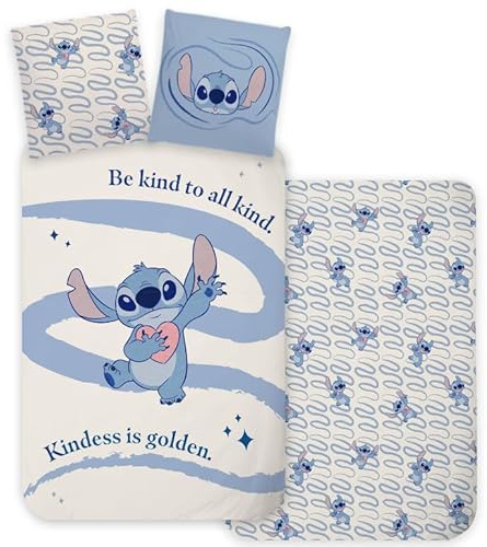 BrandMac Lilo & Stitch - Juego de ropa de cama tamaño cuna, funda de edredón de 100 x 135 cm con funda de almohada de 40 x 60 cm, 100 % algodón, juego de ropa de cama para bebé perfecto para niños y