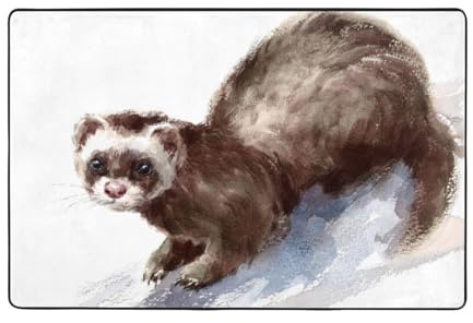 Watercolor Ferret Wild Animal Rodent Hand Drawn Pet1 36X24 Flannel Floor Mats, Quick Drying - Machine Washable Carpets for Indoor/Outdoor Entrances, Kitchens, Patios