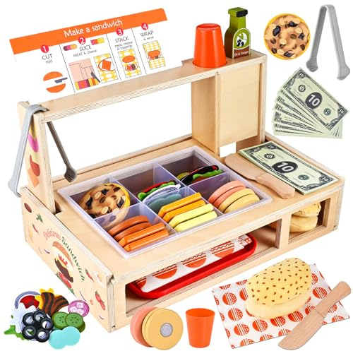 Wooderma Wooden Toys for 3+ Year Old, Sandwich Burger Counter 50 Pcs