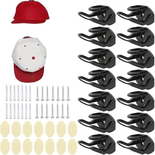 RPHONGHONG 14 Stück Cap Halterung Wand, Selbstklebende Kappenhalter Cap Organizer Platzsparender Cap Ständer Hut Halter mit Schraubbefestigt für Basecaps Hüte Mützen und Zubehör (Schwarz)