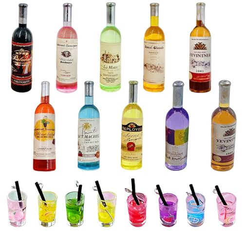 20 Stück Miniaturflaschen,Miniatur Weinflaschen aus Harz, Acryl Miniatur Bierflasche Dekoration, DIY Crafts,Miniature Food, Puppenhaus Zubehör, Miniatur zubehör, Acryl Miniatur Puppenhaus Zubehör
